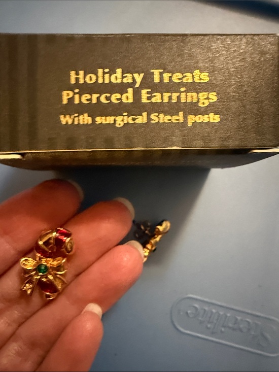 Avon Jewelry - Avon Holiday Treats Gold Tone Pierced Earrings with Red & Green Accents